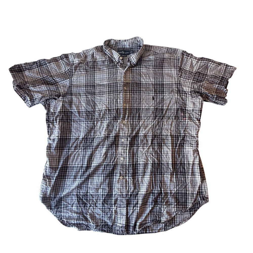 Ralph Lauren Mens 3XLT Classic Fit Plaid Short Sleeve Button Down Shirt Black